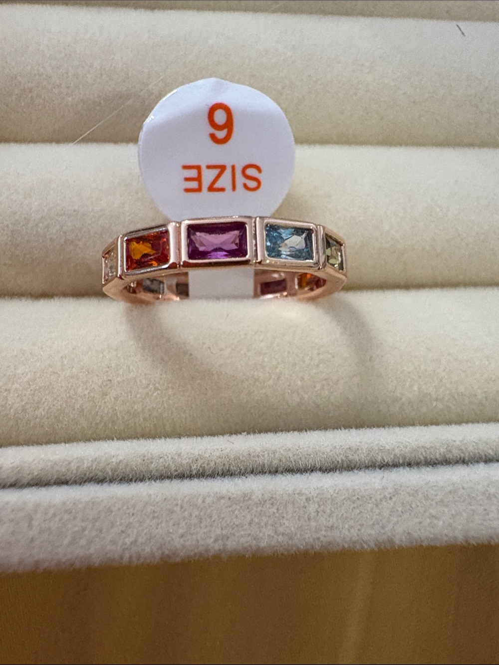 Rose Gold Multicolor Square-Cut Gemstone Band Ring - Size 6